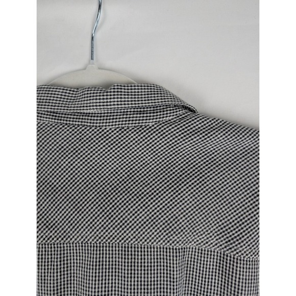 Vtg Gingham Black White Floral Trim Button Up Short Sleeve Shirt Preppy Twee XL - Picture 8 of 9